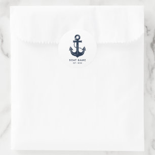 Sticker Rond Ancre de nom de bateau bleu marine nautique