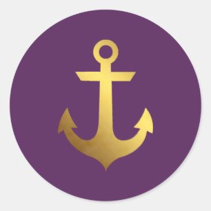 Sticker Rond Ancre de purple et de Faux Gold Foil