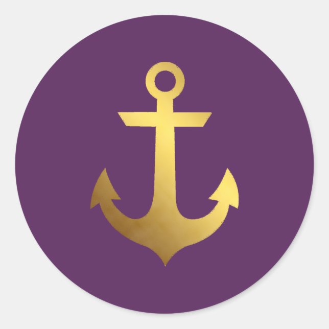 Sticker Rond Ancre de purple et de Faux Gold Foil (Devant)