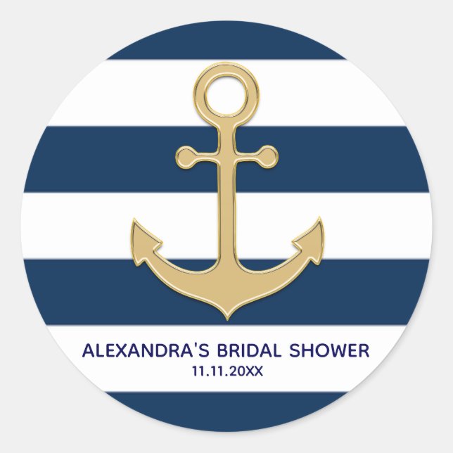 Sticker Rond Ancre d'or Bleu Bleu Marine (Devant)