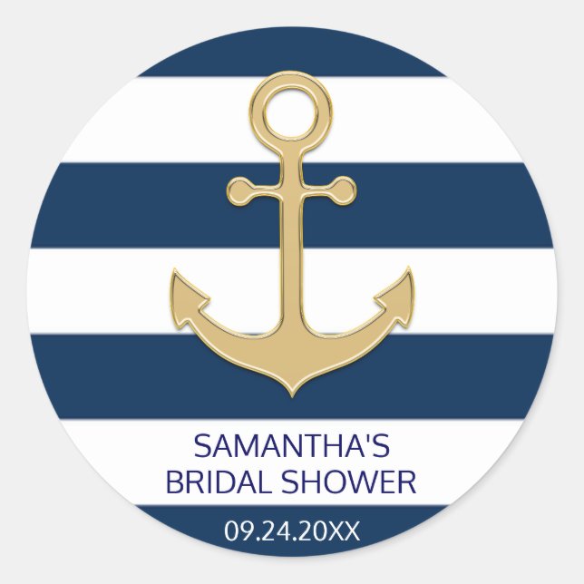 Sticker Rond Ancre d'or Bleu Bleu Marine (Devant)