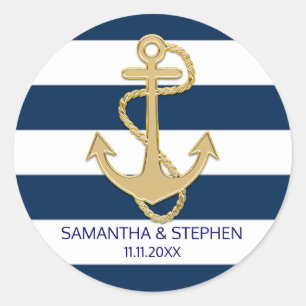 Sticker Rond Ancre d'or Bleu Bleu Marine