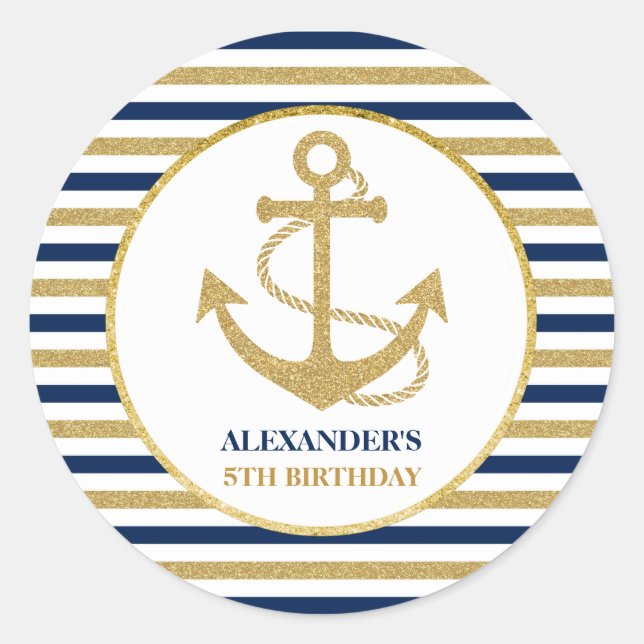 Sticker Rond Ancre d'or bleu marine (Devant)