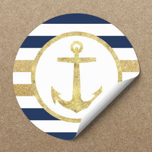 Sticker Rond Ancre d'or Sceau d'enveloppe de la marine nautique