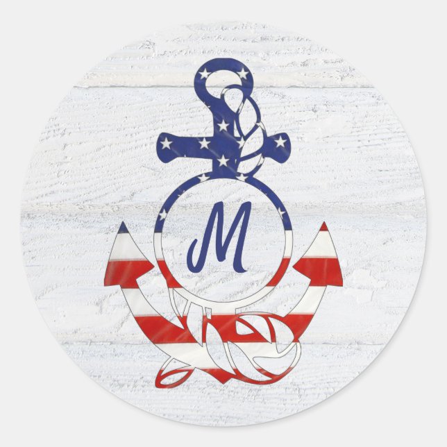 Sticker Rond Ancre du pavillon nautique sur le bois (Devant)