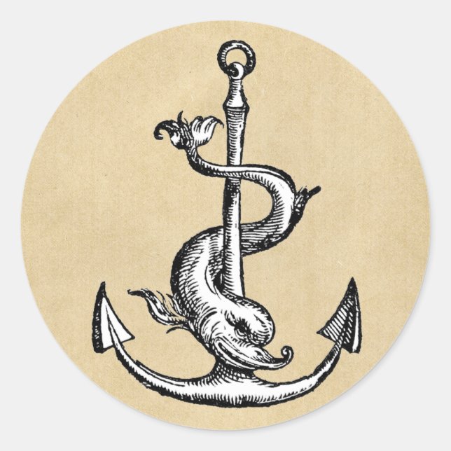 Sticker Rond Ancre et dauphin - Festina Lente (Devant)