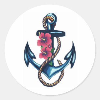 Sticker Rond Ancre et fleurs