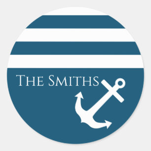 Sticker Rond Ancre et rayures minimalistes Nautiques