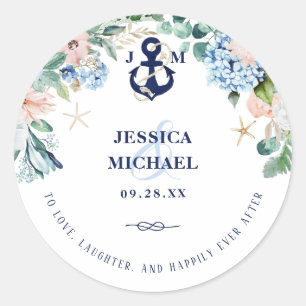 Sticker Rond Ancre Florale Nautique Joyeux Jamais Après Mariage
