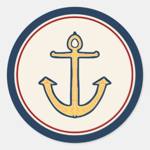 Sticker Rond Ancre jaune nautique