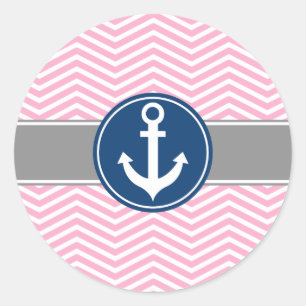 Sticker Rond Ancre marine rose Chevron