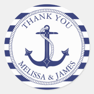 Sticker Rond Ancre nautique  Bleu Mariage Merci