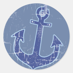 Sticker Rond ancre nautique bleue de marin