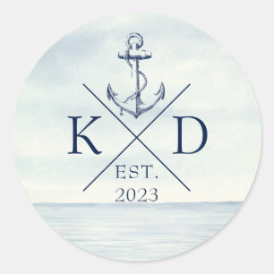 Sticker Rond Ancre nautique de l'océan Monogramme