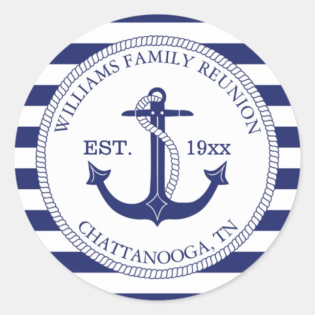 Sticker Rond Ancre nautique de réunion familiale Monogramme tri (Devant)