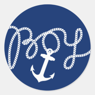 Sticker Rond Ancre nautique et Baby shower de garçon de corde