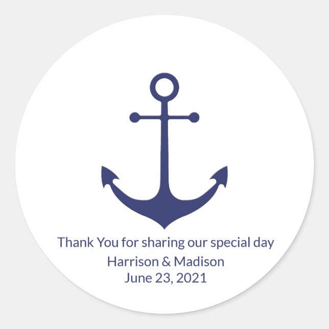 Sticker Rond ancre nautique mariage marine bleu blanc faveurs (Devant)
