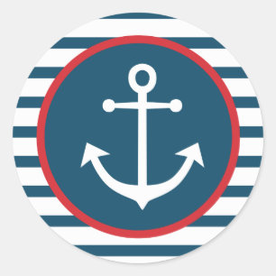 Sticker Rond Ancre Nautique Marine Bleu Et Blancs