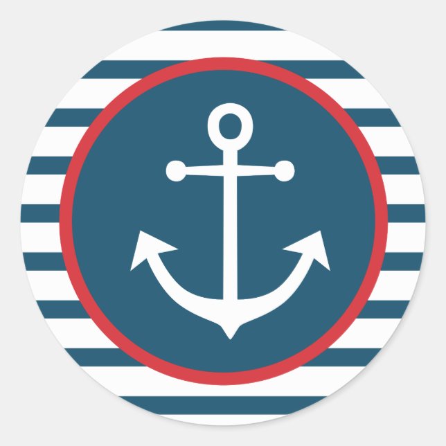 Sticker Rond Ancre Nautique Marine Bleu Et Blancs (Devant)