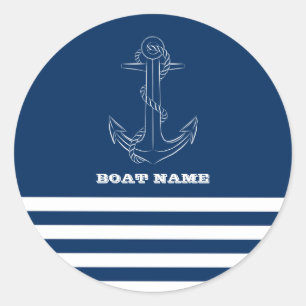 Sticker Rond Ancre nautique Marine Bleu rayé