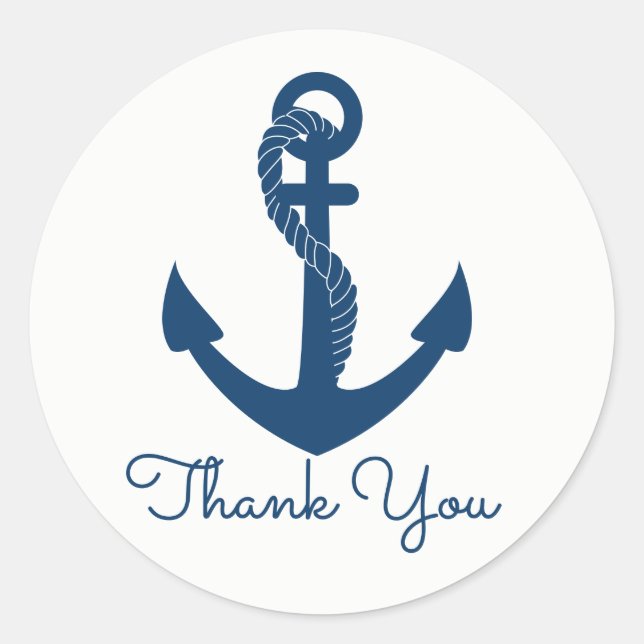 Sticker Rond Ancre nautique Marine Blue Merci Beach Mariage (Devant)