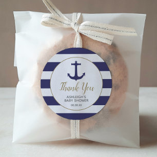 Sticker Rond Ancre nautique Merci de Baby shower de la Marine