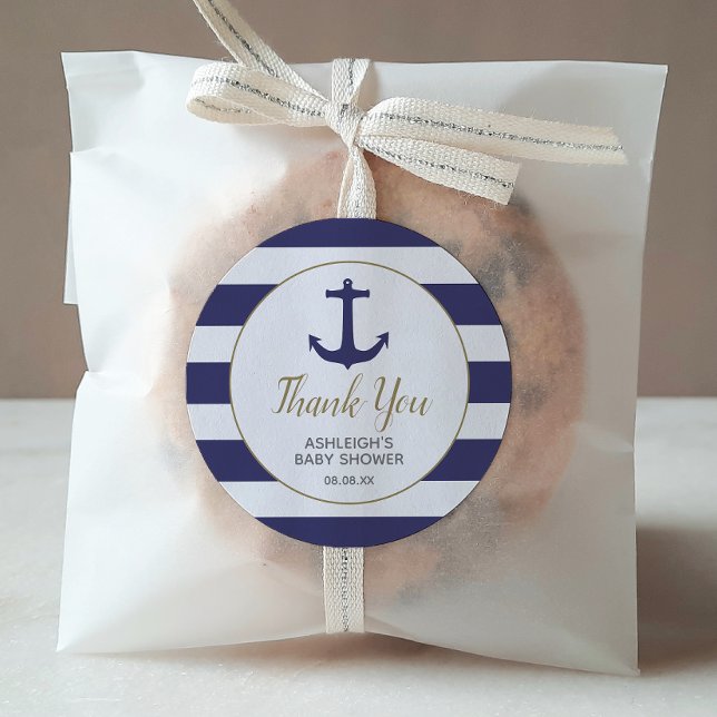 Sticker Rond Ancre nautique Merci de Baby shower de la Marine (Créateur téléchargé)