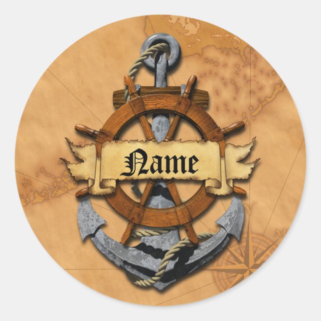 Sticker Rond Ancre Nautique Personnalisée Et Roue (Devant)