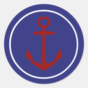 Sticker Rond Ancre rouge sur Arrière - plan bleu marine