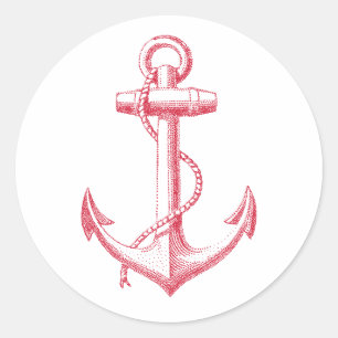 Sticker Rond ancre rouge vintage avec la corde