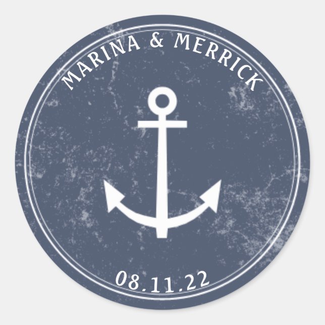 Sticker Rond Ancre rustique de la marine nautique (Devant)