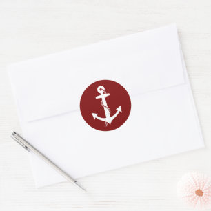 Sticker Rond Ancre simple, propre, rouge bordeaux et blanc