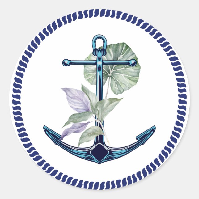 Sticker Rond Ancre tropicale avec Plantes et fleurs (Devant)