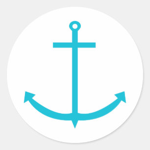 Sticker Rond Ancre Turquoise Nautique