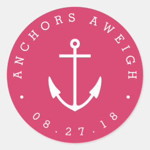 Sticker Rond Ancres Aweigh   Baby shower nautique rose