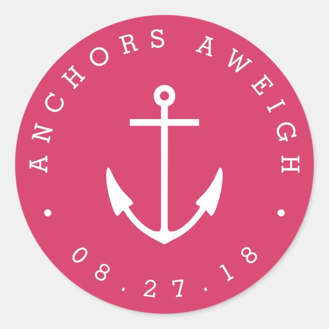 Sticker Rond Ancres Aweigh | Baby shower nautique rose (Devant)
