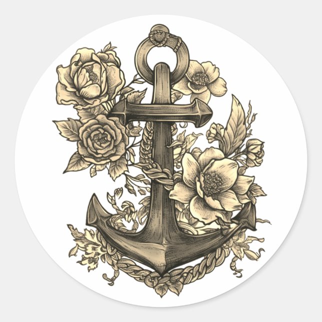 Sticker Rond "Ancres et Roses" (Devant)
