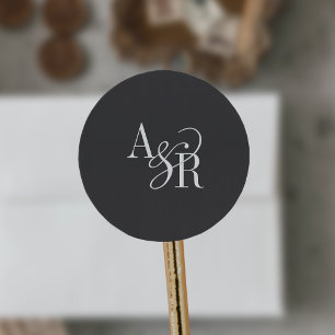 Sticker Rond ANDREA Classic Grey Dark Academia Mariage Monogram