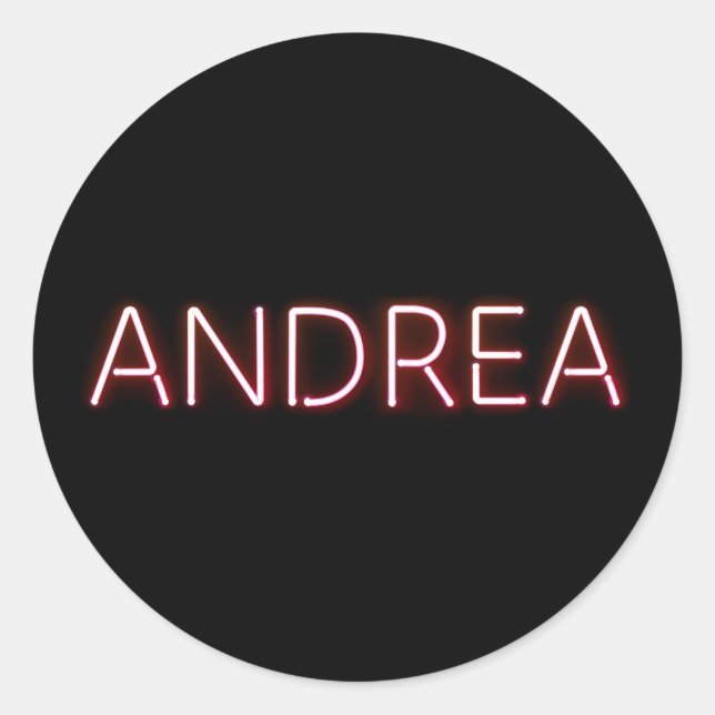 Sticker Rond Andrea Nom dans les lumières brillantes du néon (Devant)
