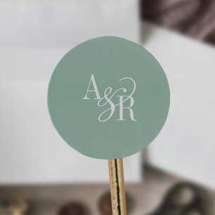 Sticker Rond ANDREA Sage Vert Moderne Simple Monogramme de Mari