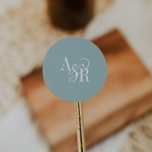 Sticker Rond ANDREA sarcelle bleu moderne simple monogramme de