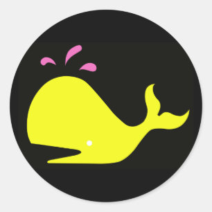Sticker Rond Andy Whale Singletons_jaune, rose sur fond noir