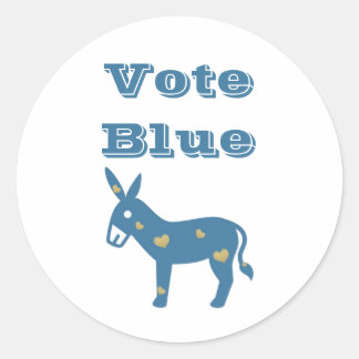 Sticker Rond Âne démocrate et coeurs VOTE BLEU