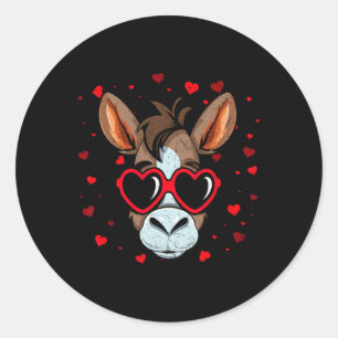 Sticker Rond Âne Saint-Valentin Lunettes Cœur Amoureux Mignons