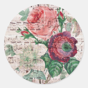 Sticker Rond Anemone Music Shabby Chic