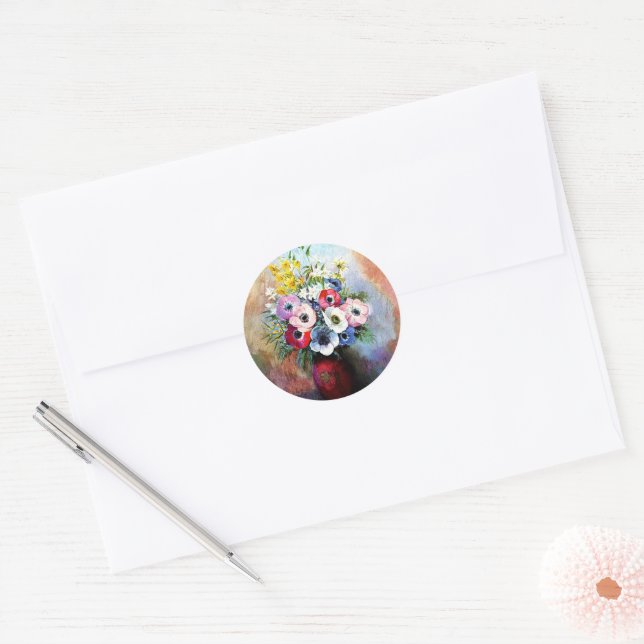Sticker Rond Anémones, célèbre peinture, par Odilon Redon (Enveloppe)