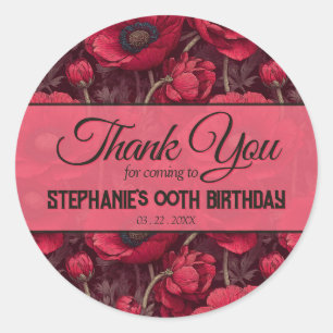 Sticker Rond Anémones Fleur Jalonnement Anniversaire Féminin