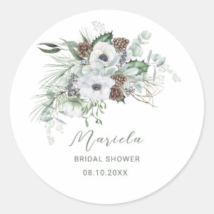 Sticker Rond Anémones Fleurs de mariage élégantes aquarelle hiv