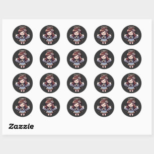 Sticker Rond Ange Anime Cherubic - angélique, kawaii,