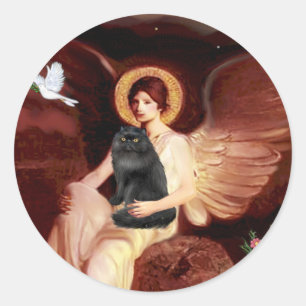 Sticker Rond Ange assis - Chat persan noir